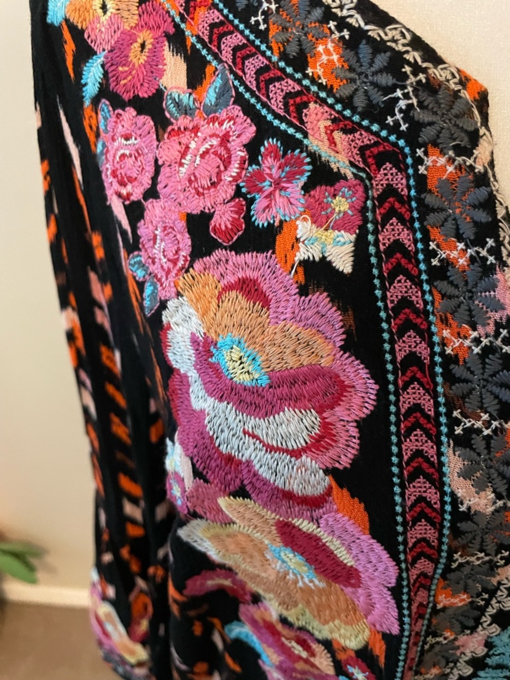 Savanna Jane Black Top with Bright Orange and Soft Pink Floral & Chevron Detail - Picture 4 of 10